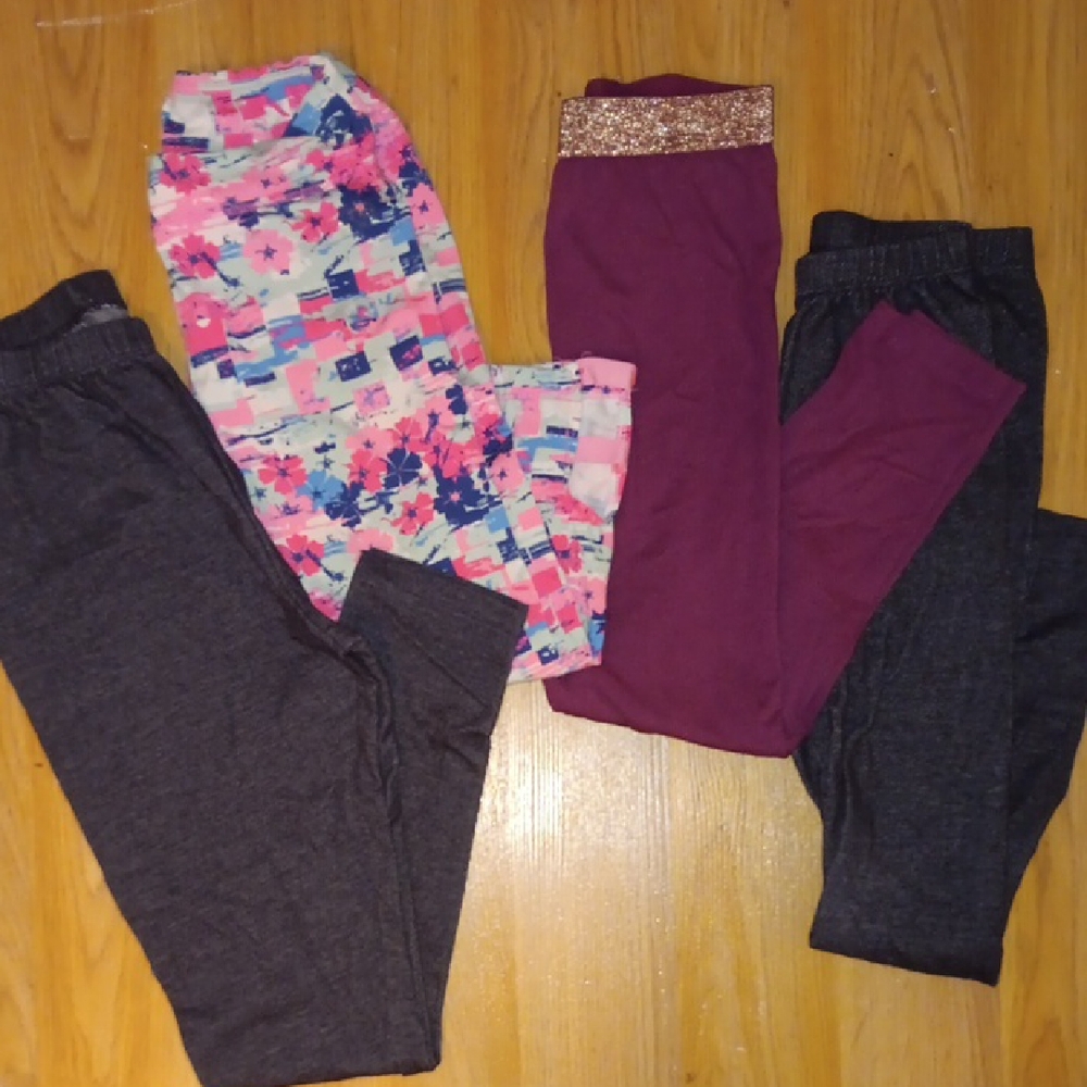 Colorful Kids Leggings Set Of 4 - Floral, Burgundy, and Navy